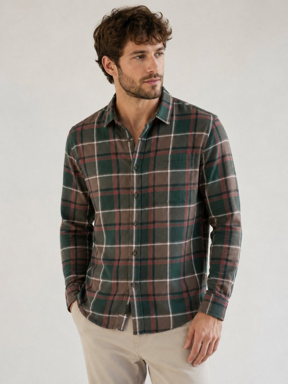 Eddie Bauer Cotton Red & Green Plaid Flannel Button Down Shirt - S